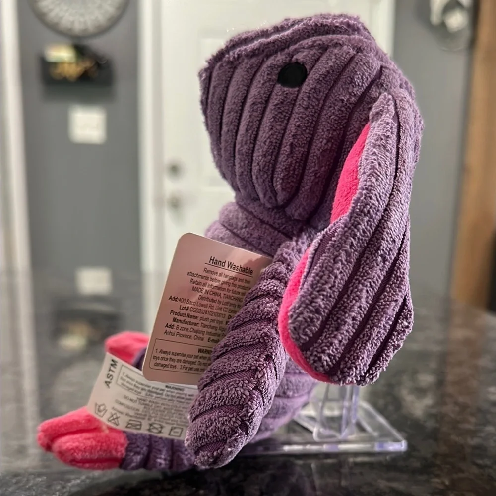 Prime Pets Dog Toy Adorable Plush Bunny Squeaky Purple & Pink NWT 11” x 8”